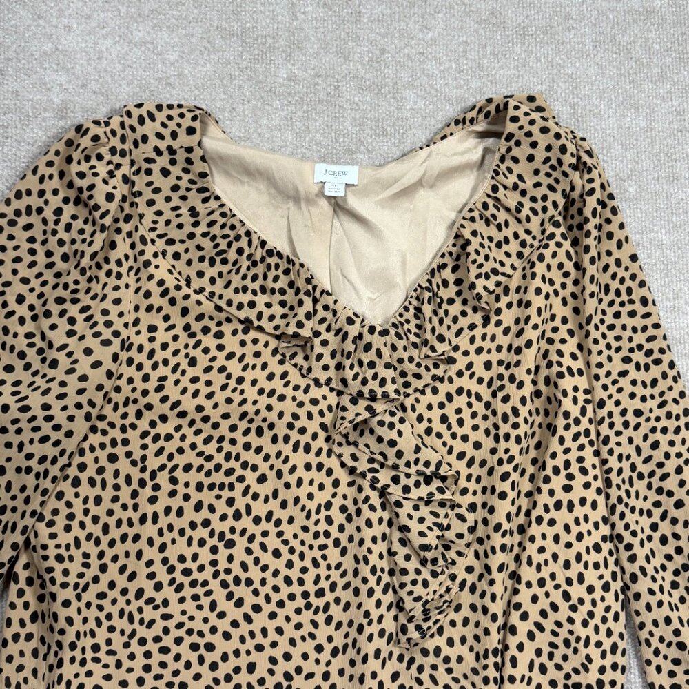 J. Crew Leopard Print Ruffle V-Neck Blouse Tan Black XL - Picture 5 of 6